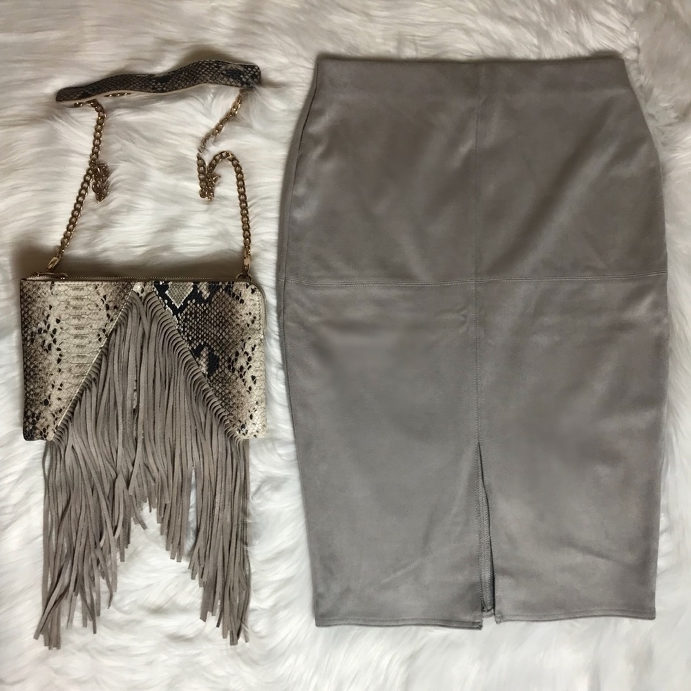 Paneled Suede Pencil Skirt